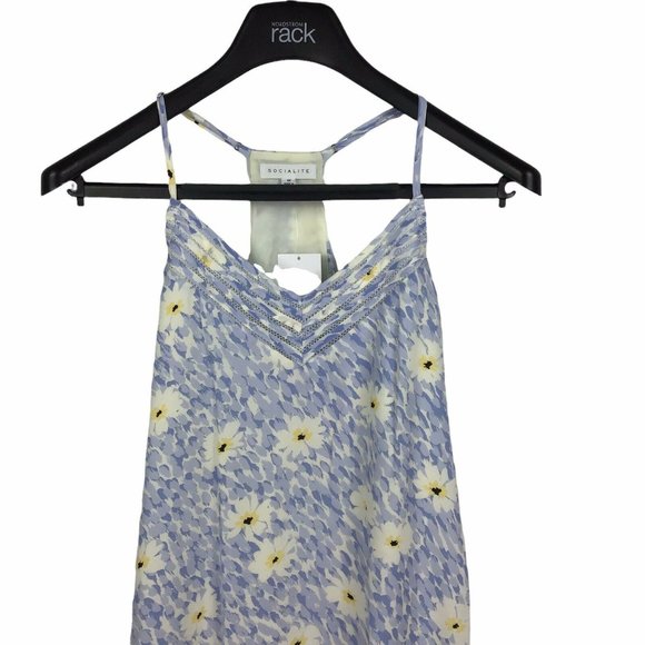 Socialite Racerback Mini Dress V-neck Blue Floral Lightweight Women’s Medium M - Picture 4 of 7